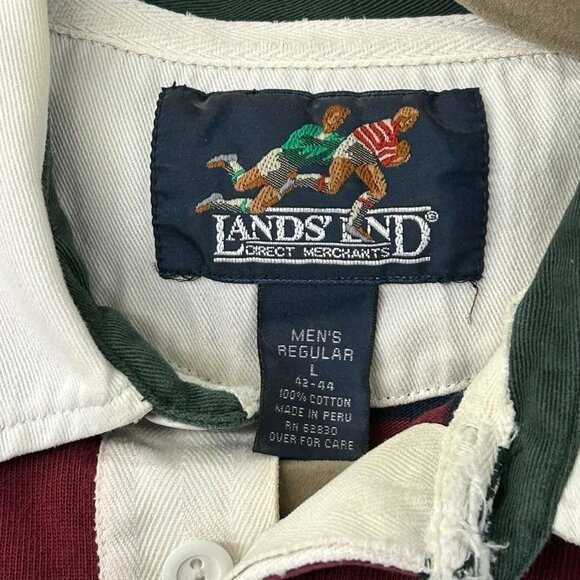 VTG Lands' End Shirt Men's L 42-44 Red Navy Striped Rugby Direct Merchants - Picture 3 of 16